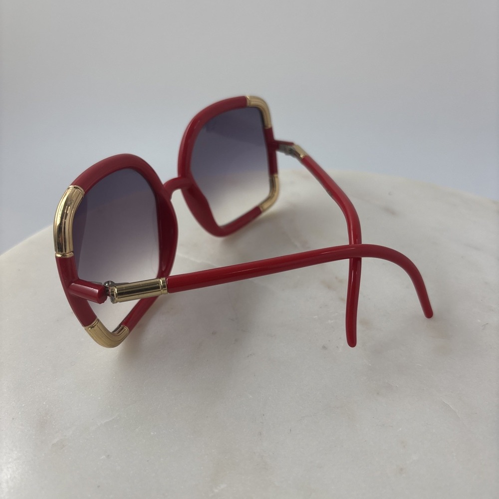 VTG Bold Oversized Ted Lapidus Paris Sunglasses Red Frames Gold-Tone Hardware - Picture 6 of 16
